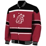 personalized washington state cougars stripe statement crimson black varsity jacket best selling