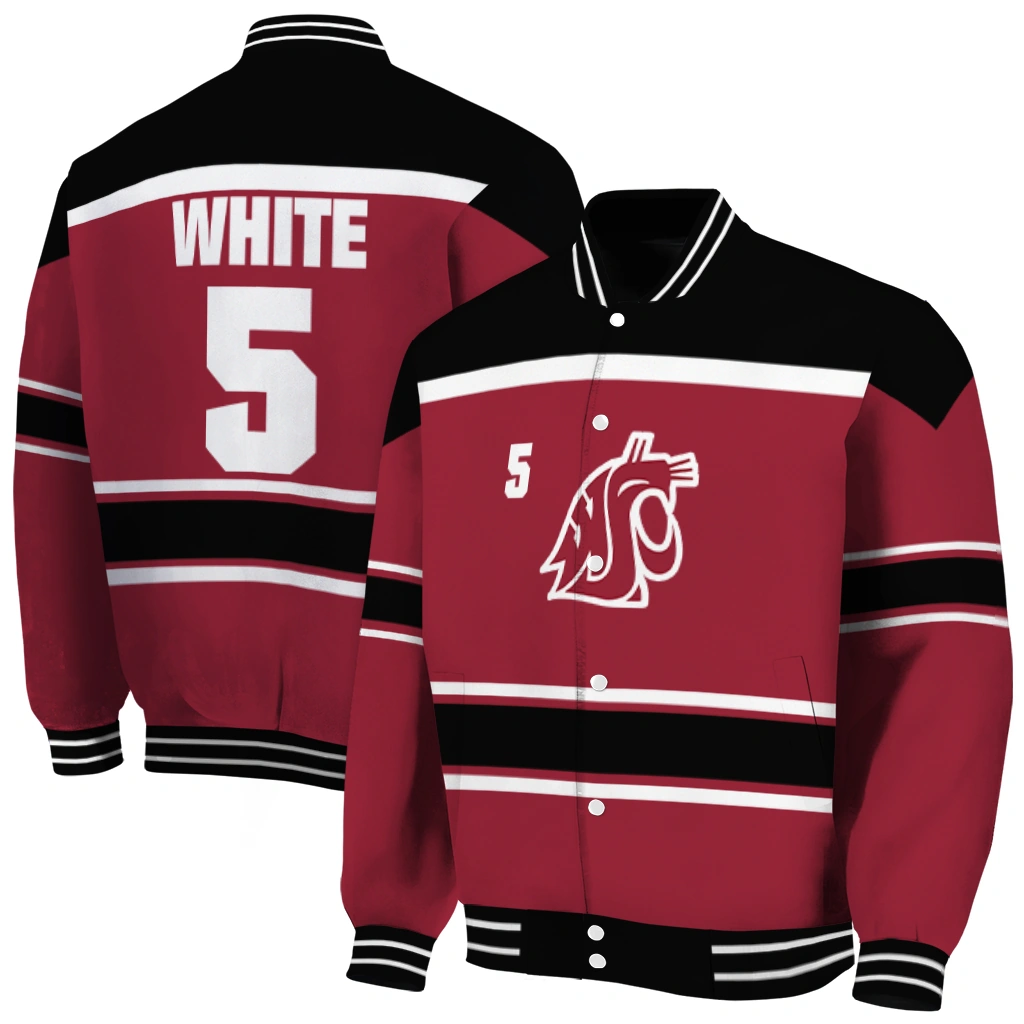 personalized washington state cougars stripe statement crimson black varsity jacket fashion forward personalized washington state cougars stripe statement crimson black varsity jacket fashion forward