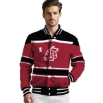 personalized washington state cougars stripe statement crimson black varsity jacket best selling