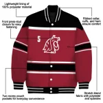 personalized washington state cougars stripe statement crimson black varsity jacket best selling
