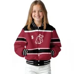 personalized washington state cougars stripe statement crimson black varsity jacket best selling