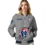 personalized washington wizards claw accent grey varsity jacket best selling
