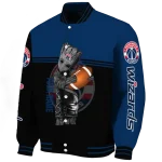 personalized washington wizards groot football blue black varsity jacket best selling