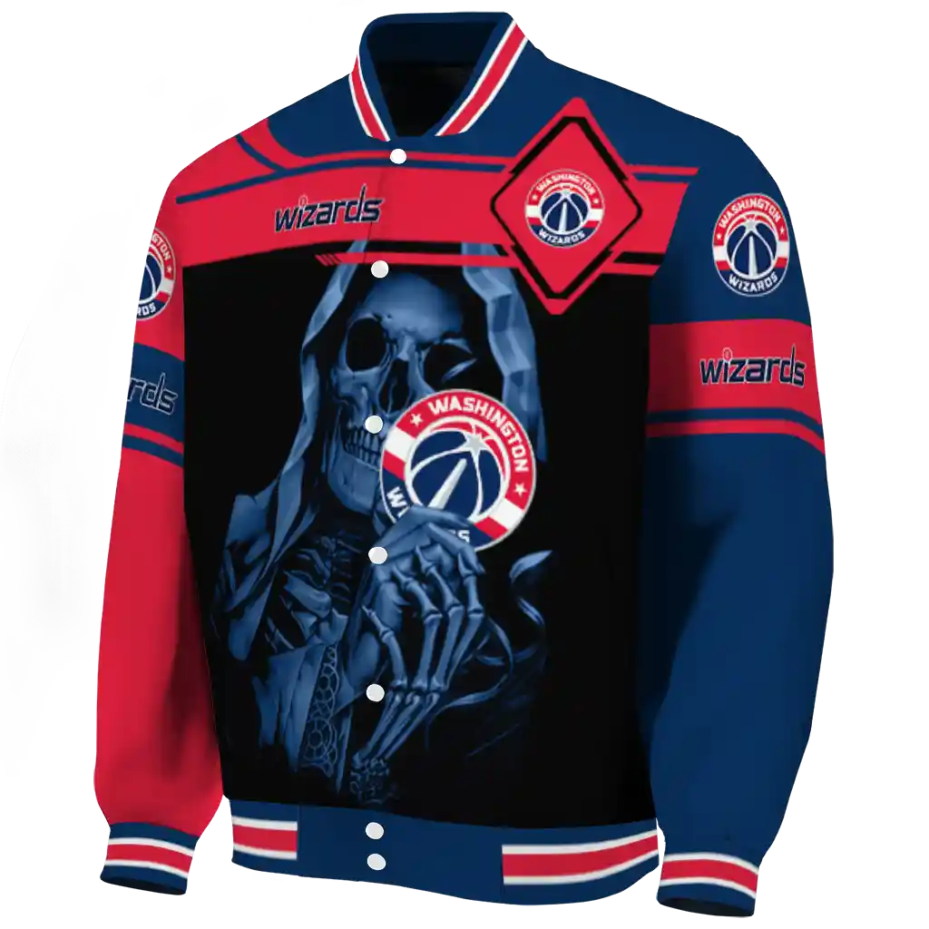 personalized washington wizards reaper hands blue black varsity jacket best selling personalized washington wizards reaper hands blue black varsity jacket best selling