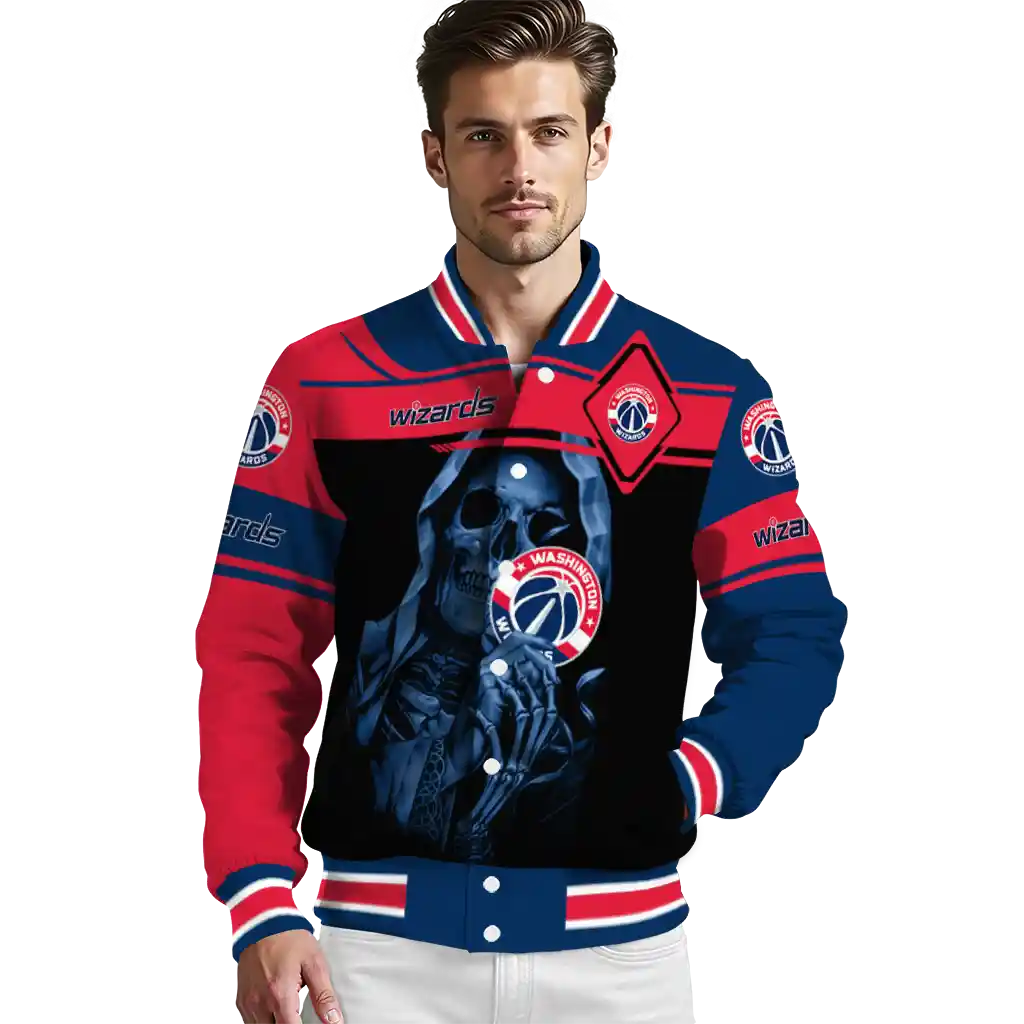 personalized washington wizards reaper hands blue black varsity jacket high quality personalized washington wizards reaper hands blue black varsity jacket high quality