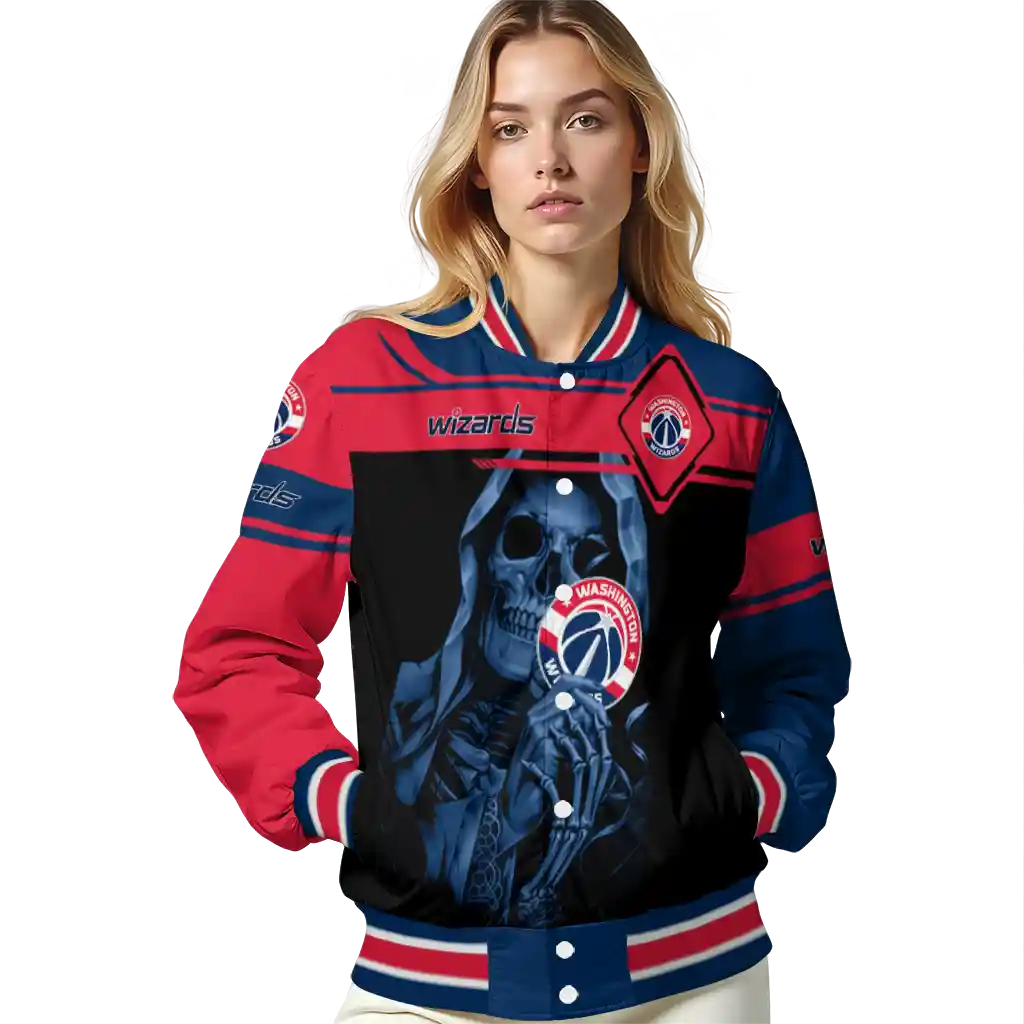 personalized washington wizards reaper hands blue black varsity jacket latest model personalized washington wizards reaper hands blue black varsity jacket latest model