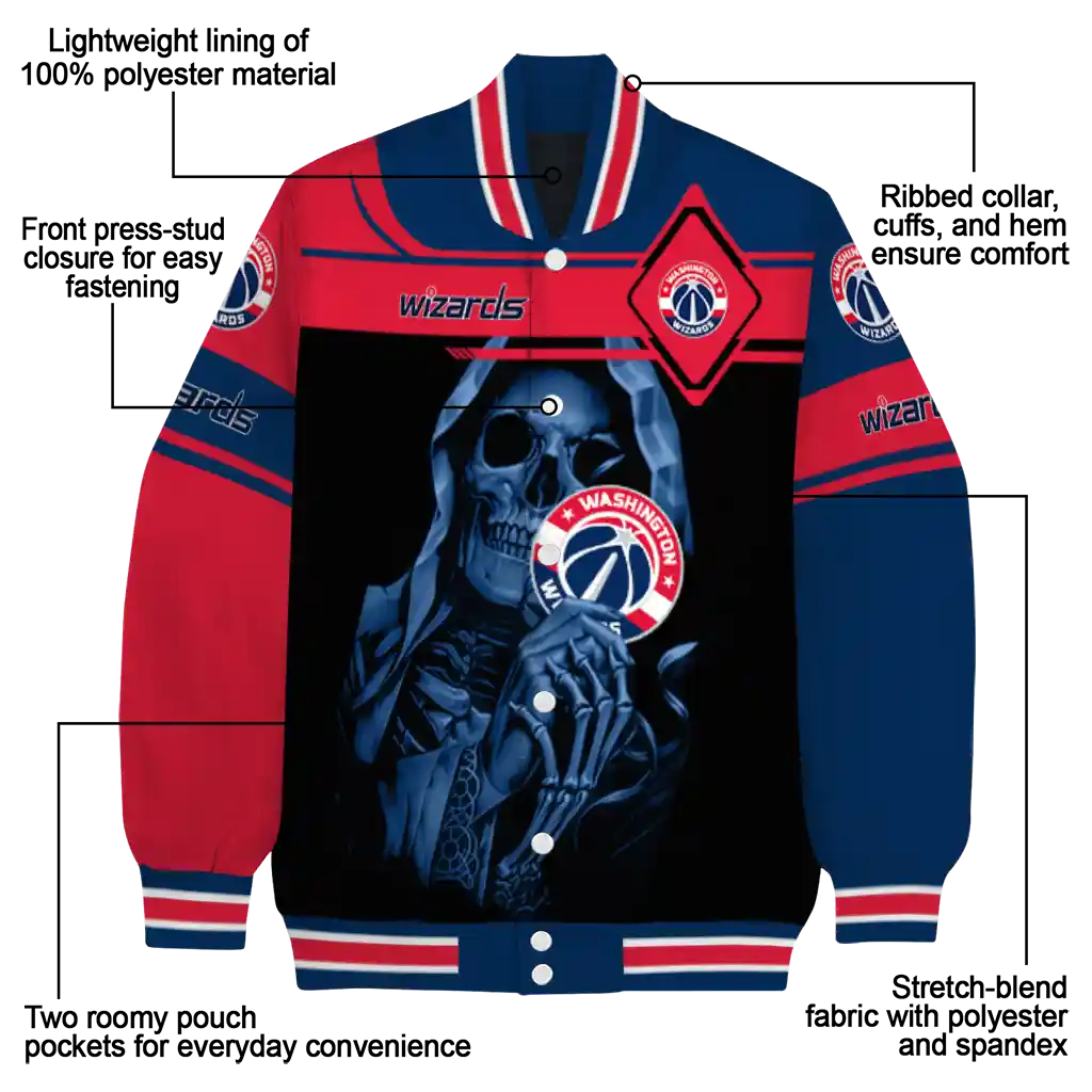 personalized washington wizards reaper hands blue black varsity jacket new arrival personalized washington wizards reaper hands blue black varsity jacket new arrival