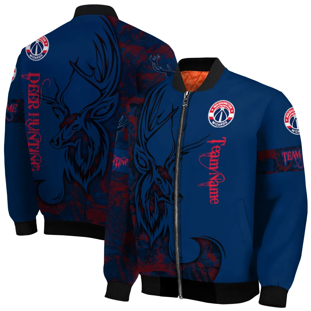 personalized washington wizards tribal deer art blue bomber jacket best selling personalized washington wizards tribal deer art blue bomber jacket best selling