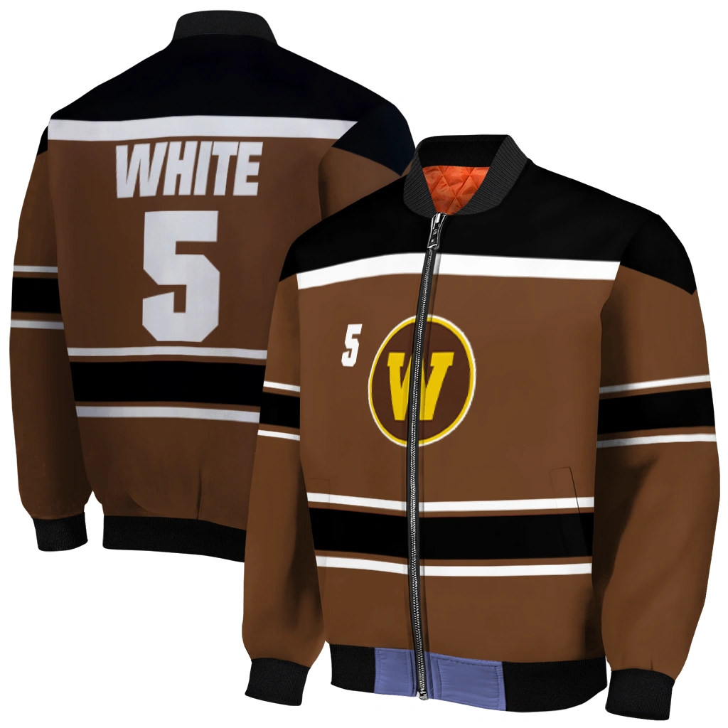 personalized western michigan broncos stripe statement brown black bomber jacket best selling personalized western michigan broncos stripe statement brown black bomber jacket best selling