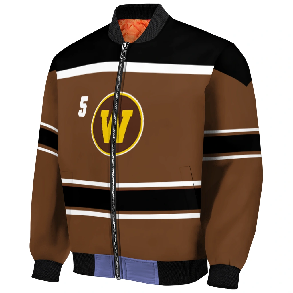 personalized western michigan broncos stripe statement brown black bomber jacket fashion forward personalized western michigan broncos stripe statement brown black bomber jacket fashion forward