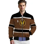 personalized western michigan broncos stripe statement brown black bomber jacket best selling