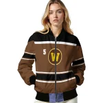 personalized western michigan broncos stripe statement brown black bomber jacket best selling