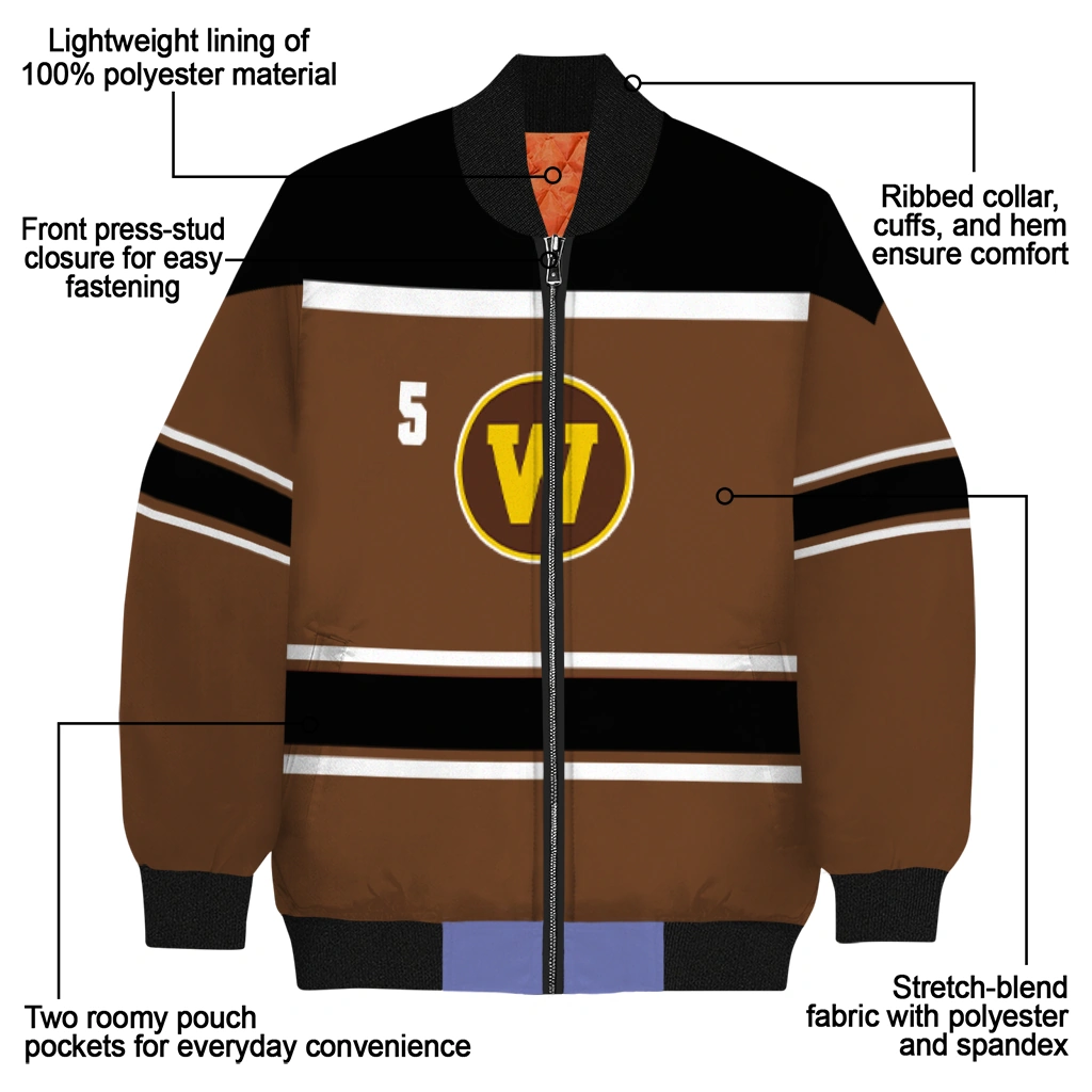 personalized western michigan broncos stripe statement brown black bomber jacket new arrival personalized western michigan broncos stripe statement brown black bomber jacket new arrival