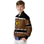 personalized western michigan broncos stripe statement brown black bomber jacket best selling