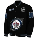 personalized winnipeg jets claw cut black varsity jacket best selling
