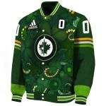 personalized winnipeg jets shamrock vortex green varsity jacket best selling