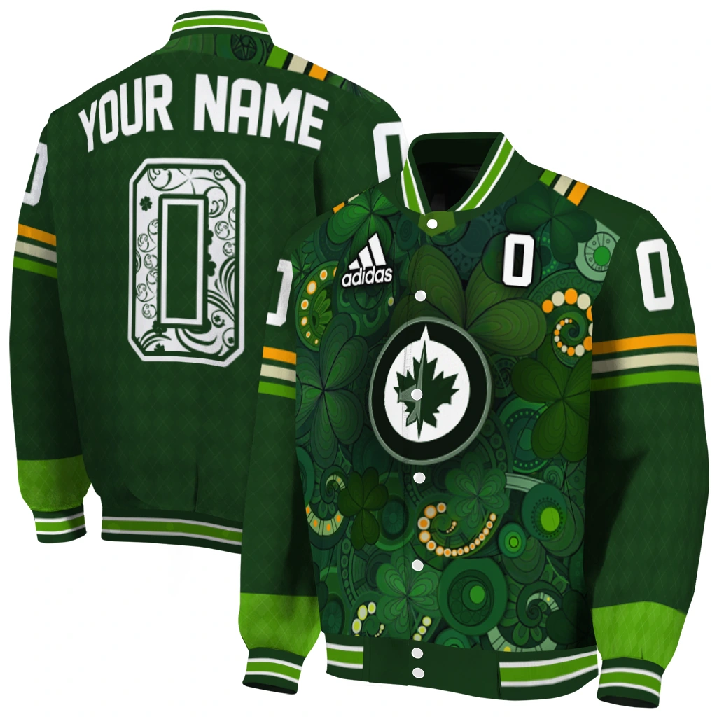 personalized winnipeg jets shamrock vortex green varsity jacket fashion forward personalized winnipeg jets shamrock vortex green varsity jacket fashion forward