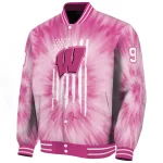 personalized wisconsin badgers pink tie dye pink varsity jacket best selling