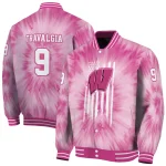 personalized wisconsin badgers pink tie dye pink varsity jacket best selling
