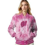 personalized wisconsin badgers pink tie dye pink varsity jacket best selling