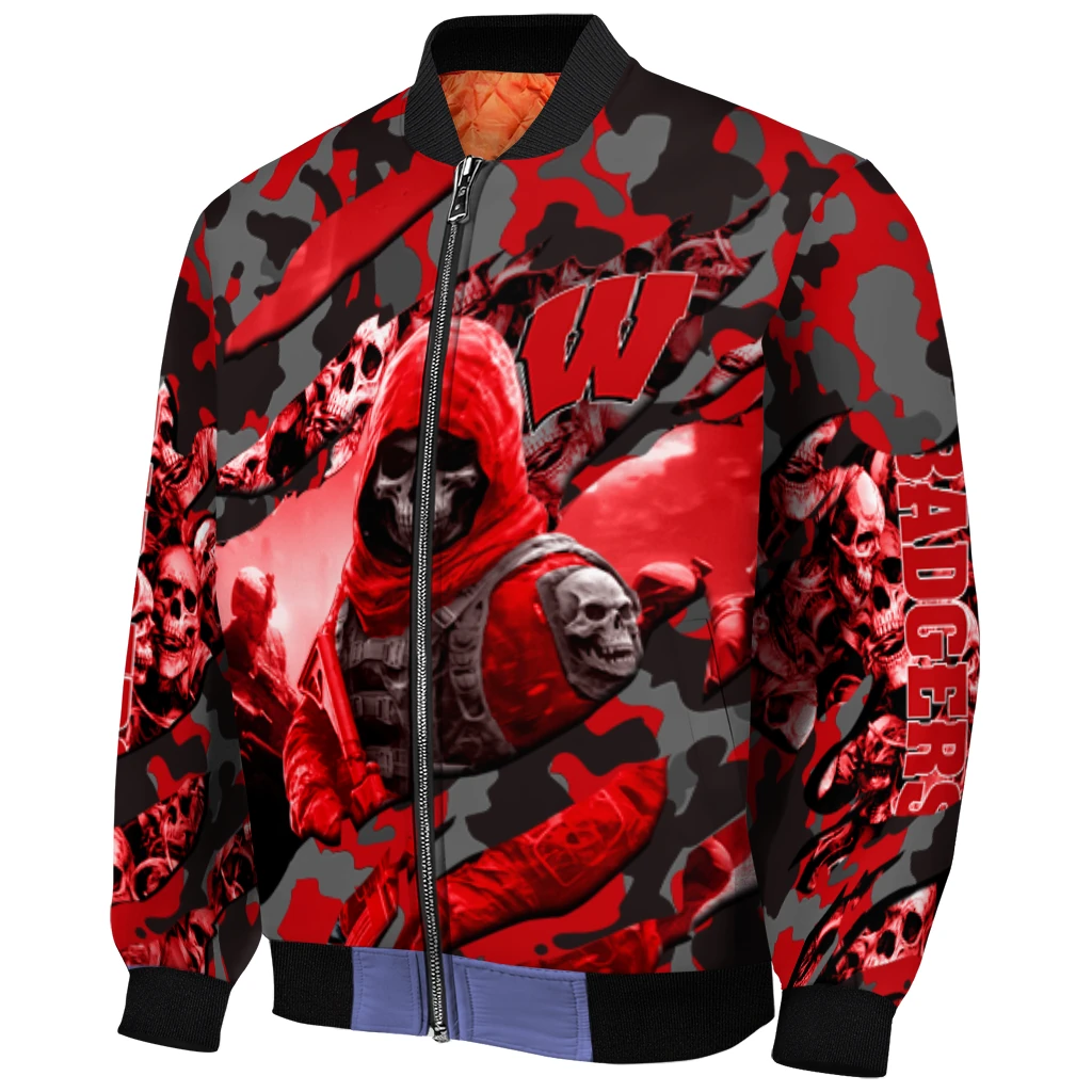 personalized wisconsin badgers skull horde red bomber jacket fashion forward personalized wisconsin badgers skull horde red bomber jacket fashion forward