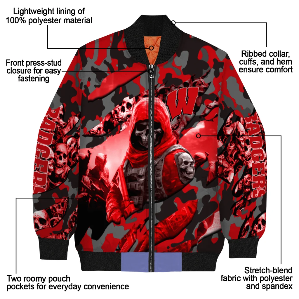 personalized wisconsin badgers skull horde red bomber jacket new arrival personalized wisconsin badgers skull horde red bomber jacket new arrival