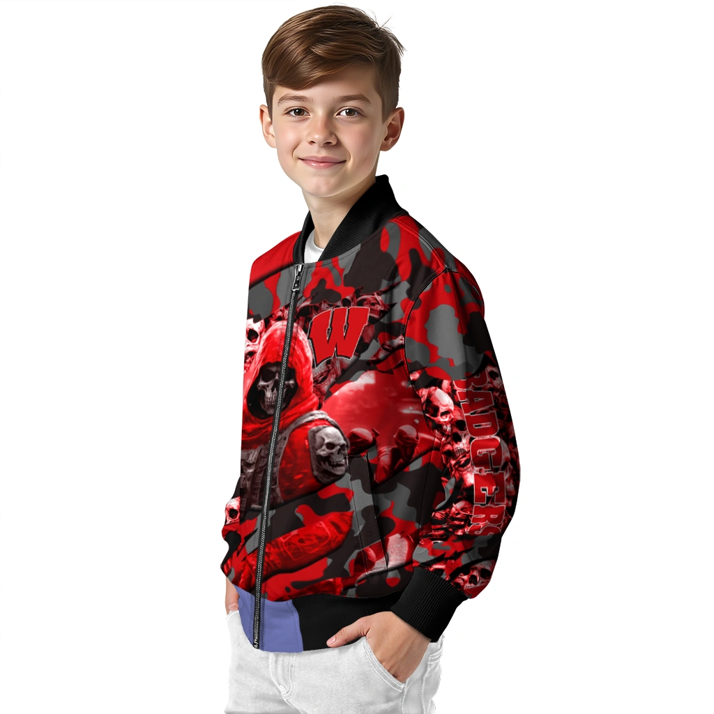personalized wisconsin badgers skull horde red bomber jacket trendy personalized wisconsin badgers skull horde red bomber jacket trendy