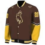 personalized wyoming cowboys chevron style brown varsity jacket best selling