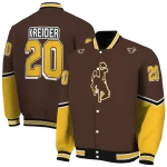 personalized wyoming cowboys chevron style brown varsity jacket best selling