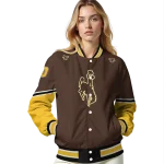 personalized wyoming cowboys chevron style brown varsity jacket best selling