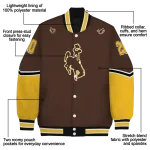 personalized wyoming cowboys chevron style brown varsity jacket best selling