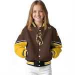 personalized wyoming cowboys chevron style brown varsity jacket best selling
