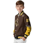 personalized wyoming cowboys chevron style brown varsity jacket best selling