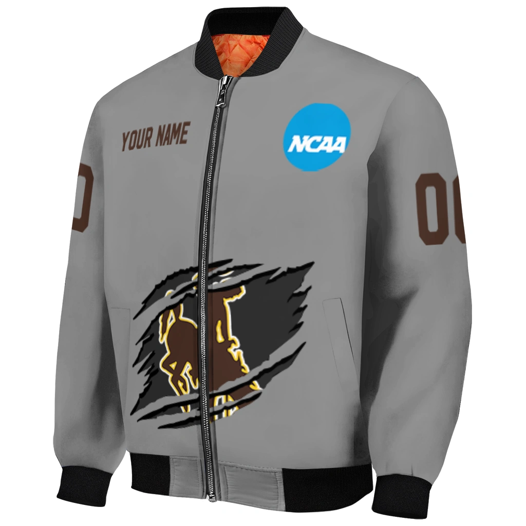 personalized wyoming cowboys feral slash grey bomber jacket fashion forward personalized wyoming cowboys feral slash grey bomber jacket fashion forward