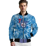 philadelphia 76ers dynamic rings blue bomber jacket best selling