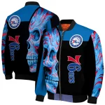 philadelphia 76ers fire skull blue black bomber jacket best selling