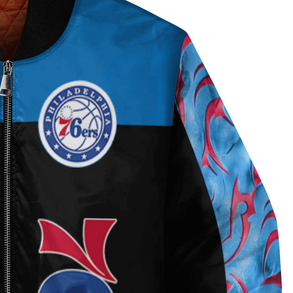 philadelphia 76ers fire skull blue black bomber jacket premium grade philadelphia 76ers fire skull blue black bomber jacket premium grade