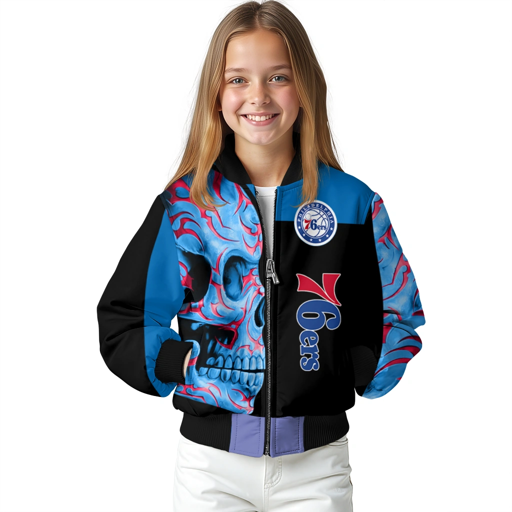 philadelphia 76ers fire skull blue black bomber jacket top rated philadelphia 76ers fire skull blue black bomber jacket top rated