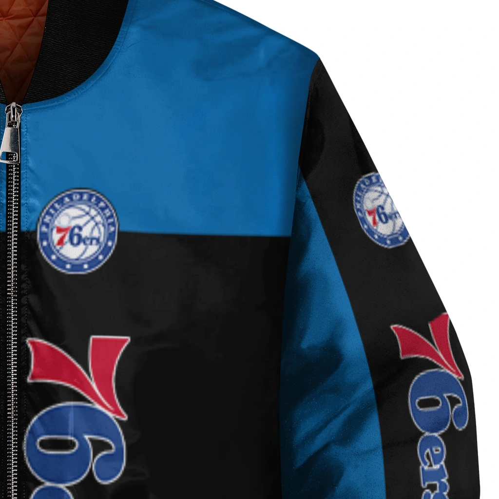 philadelphia 76ers intricate skull blue black bomber jacket premium grade philadelphia 76ers intricate skull blue black bomber jacket premium grade