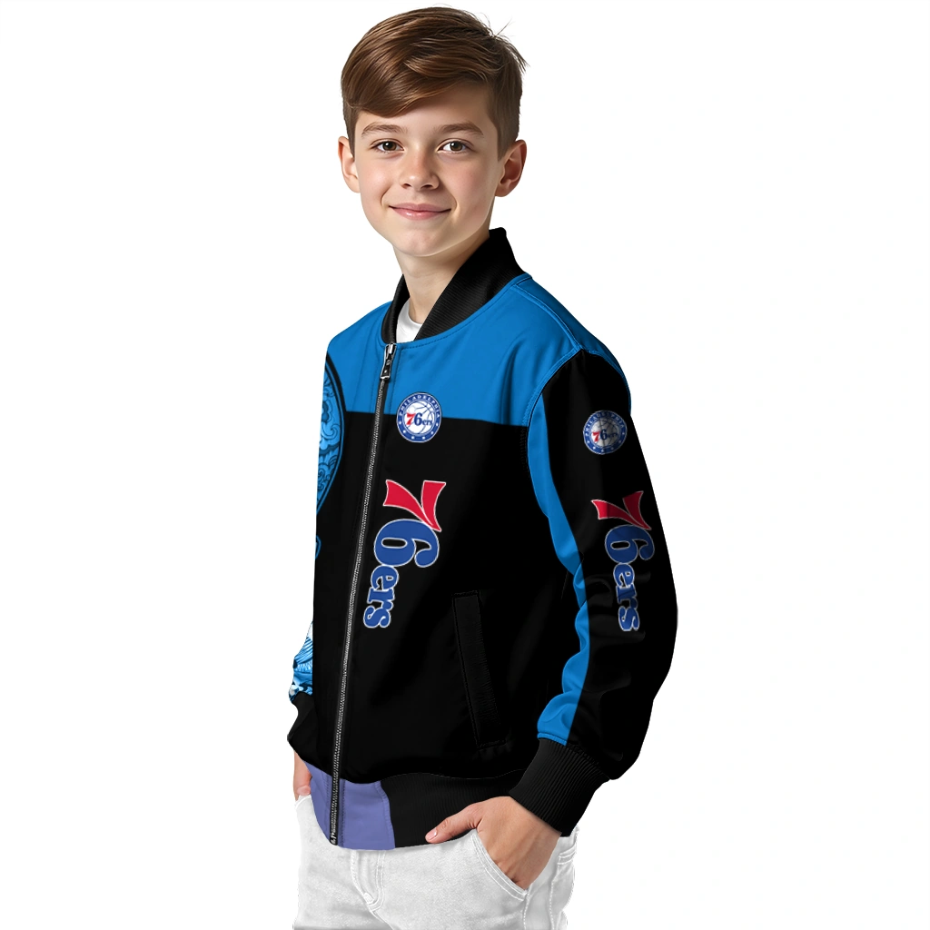 philadelphia 76ers intricate skull blue black bomber jacket trendy philadelphia 76ers intricate skull blue black bomber jacket trendy