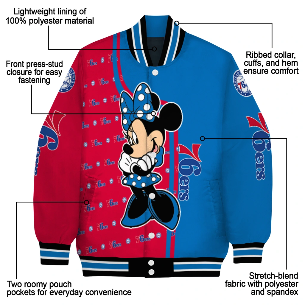 philadelphia 76ers minnie mouse blue varsity jacket new arrival philadelphia 76ers minnie mouse blue varsity jacket new arrival