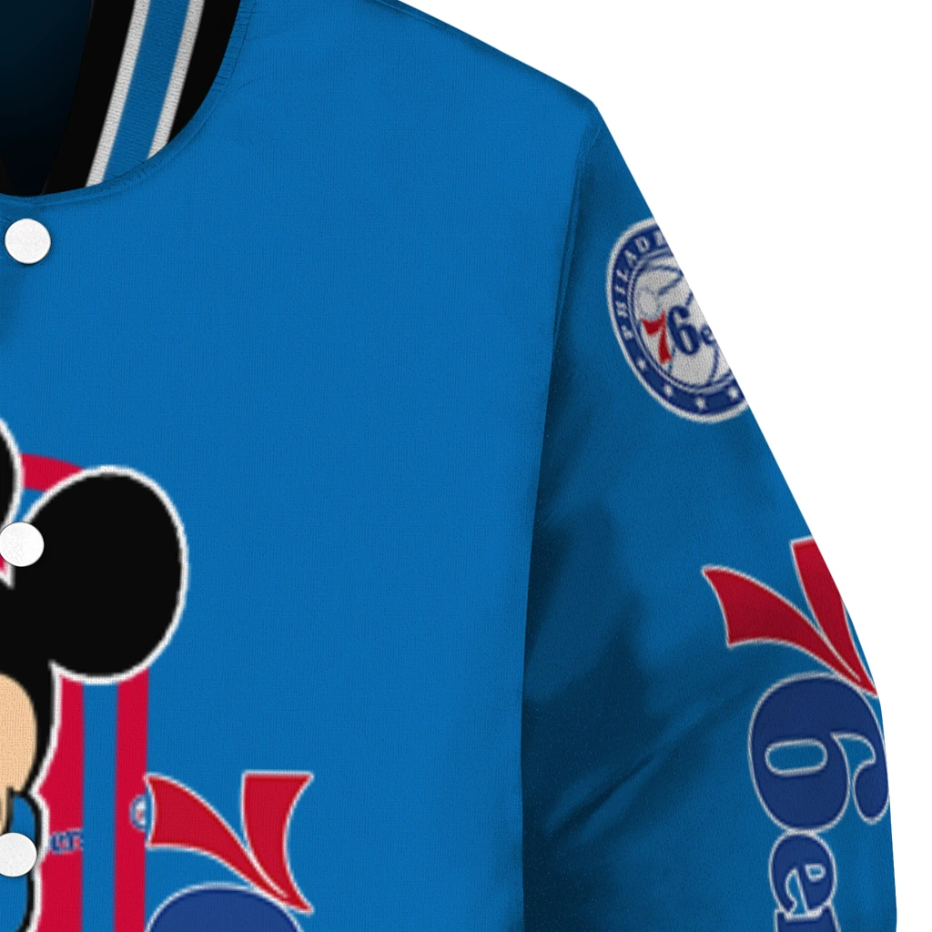 philadelphia 76ers minnie mouse blue varsity jacket premium grade philadelphia 76ers minnie mouse blue varsity jacket premium grade