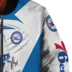 philadelphia 76ers ripped bolt blue white bomber jacket best selling