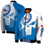 philadelphia 76ers skull outline blue white bomber jacket best selling