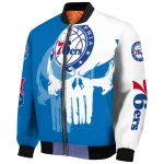philadelphia 76ers skull outline blue white bomber jacket best selling