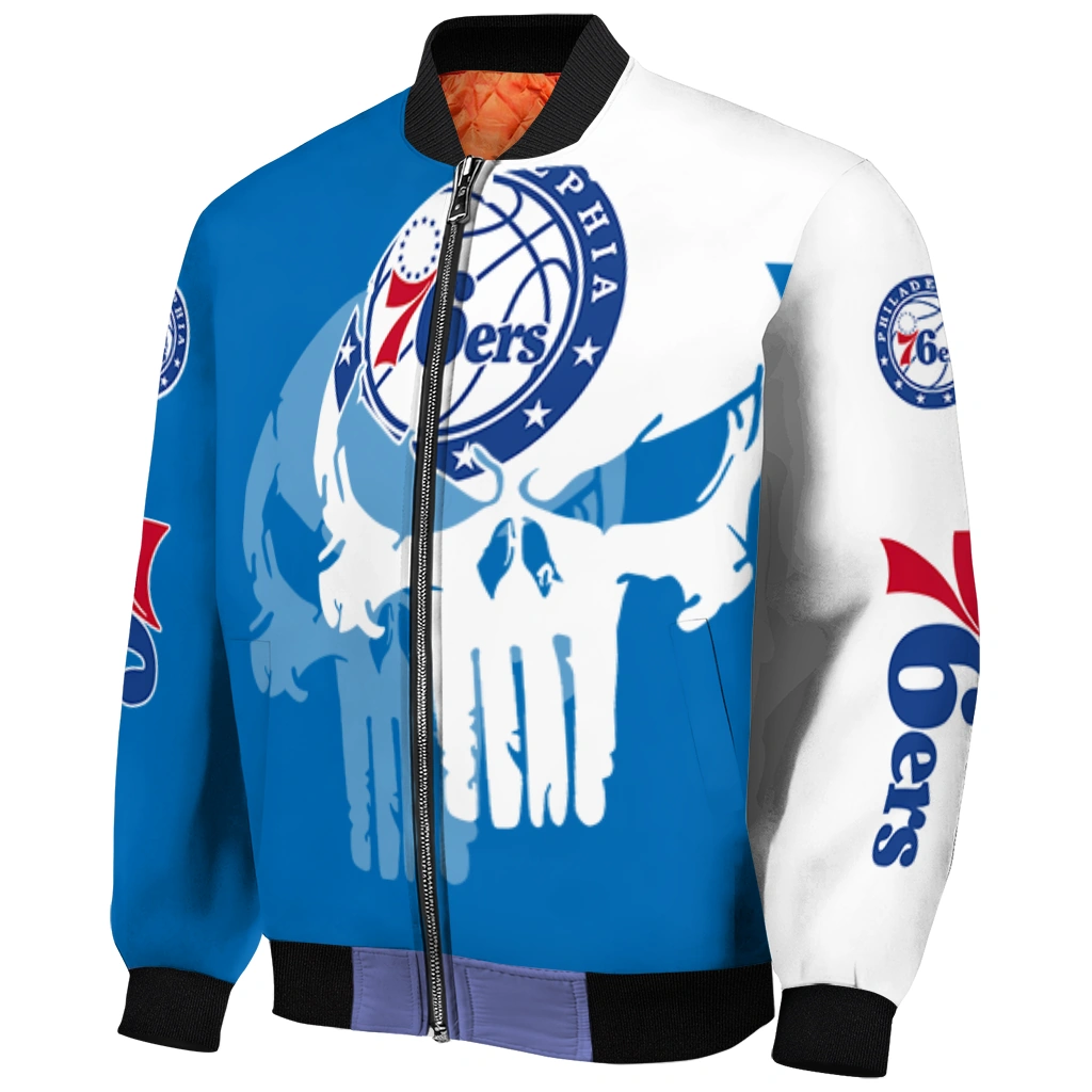 philadelphia 76ers skull outline blue white bomber jacket fashion forward philadelphia 76ers skull outline blue white bomber jacket fashion forward