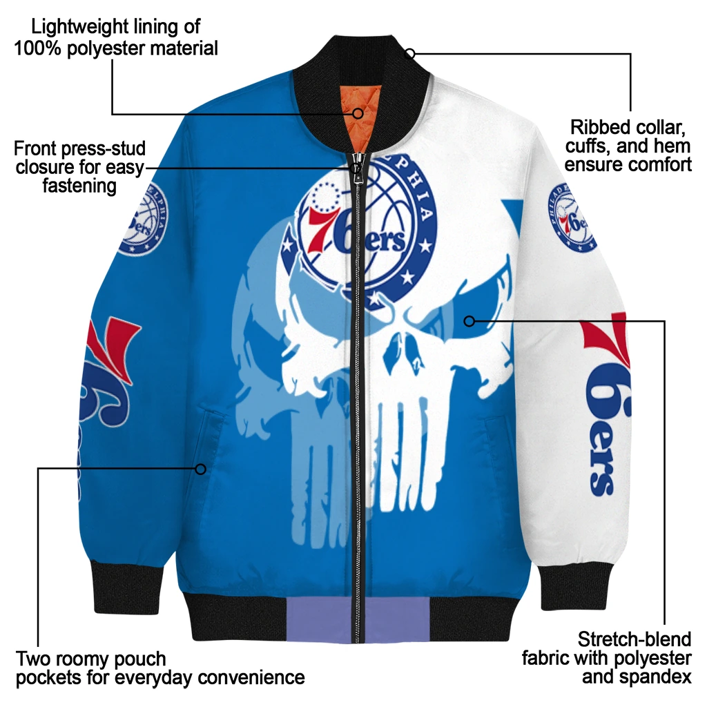 philadelphia 76ers skull outline blue white bomber jacket new arrival philadelphia 76ers skull outline blue white bomber jacket new arrival