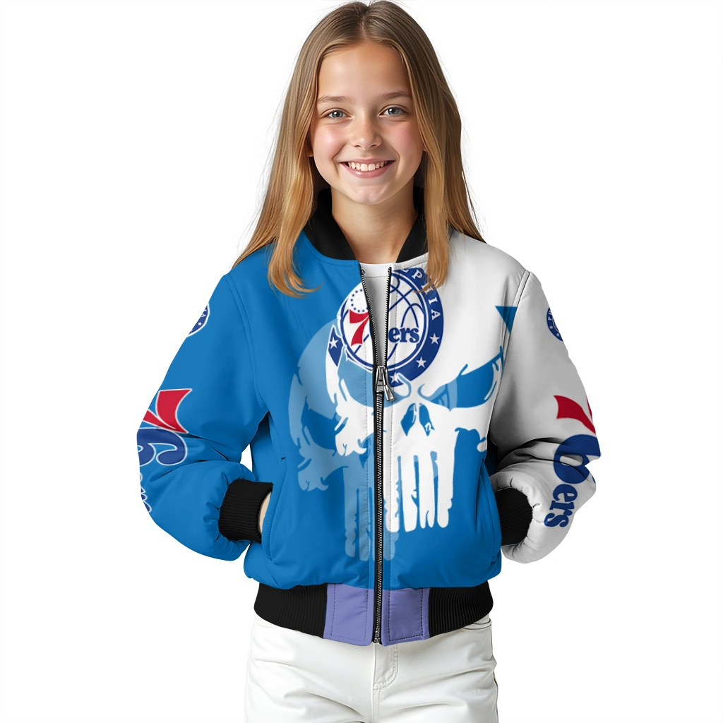 philadelphia 76ers skull outline blue white bomber jacket top rated philadelphia 76ers skull outline blue white bomber jacket top rated