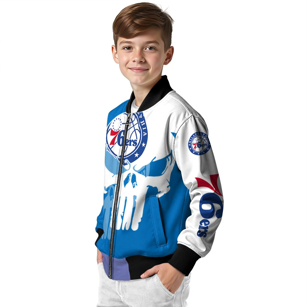 philadelphia 76ers skull outline blue white bomber jacket trendy philadelphia 76ers skull outline blue white bomber jacket trendy