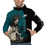 philadelphia eagles jesus roses green black windbreaker jacket best selling